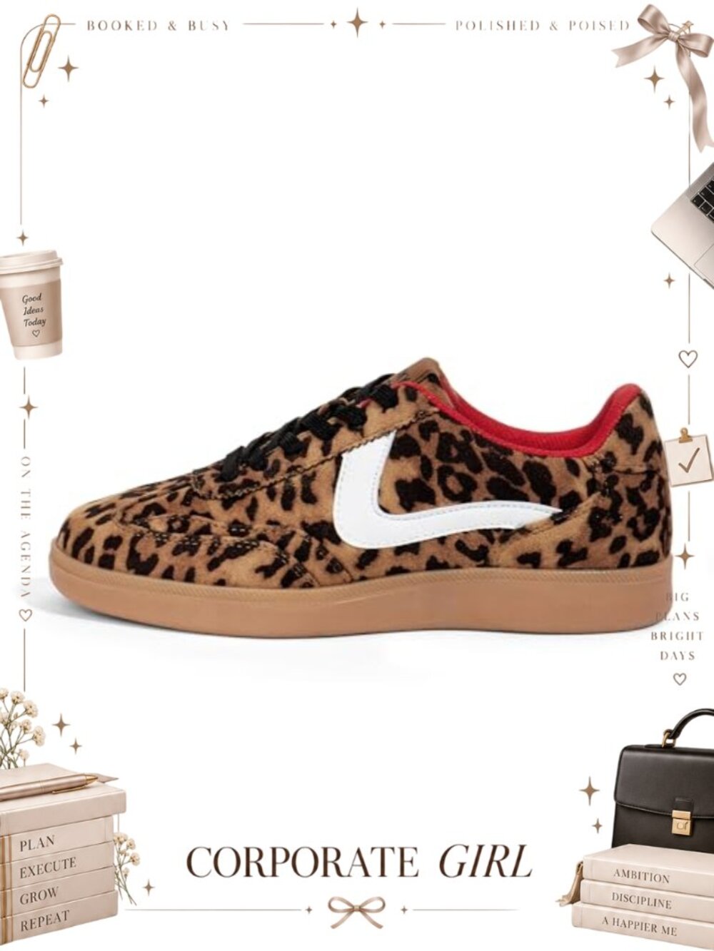 Women's Faux PU Leather Lace-Up Fashion Sneakers Non-Slip Walking Shoes
